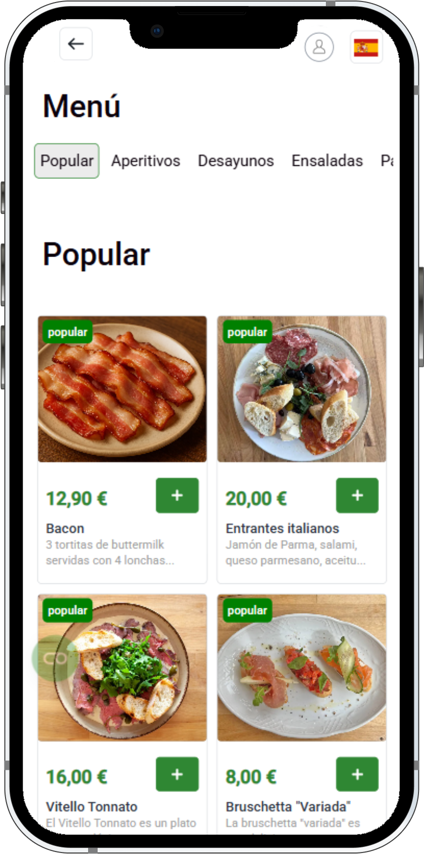 Digital menu preview